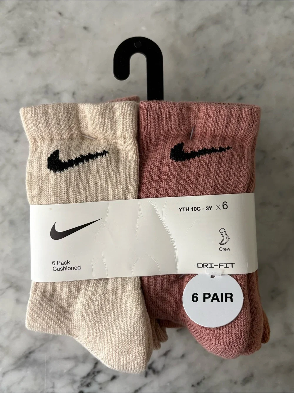 Nike Dri-FIT Performance 6-Pack Crew Socks UN0019-W0J Little Kid's Size 10C-3Y